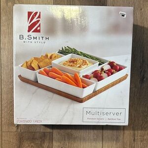 B. Smith White Porcelain Multiserver with Bamboo Tray